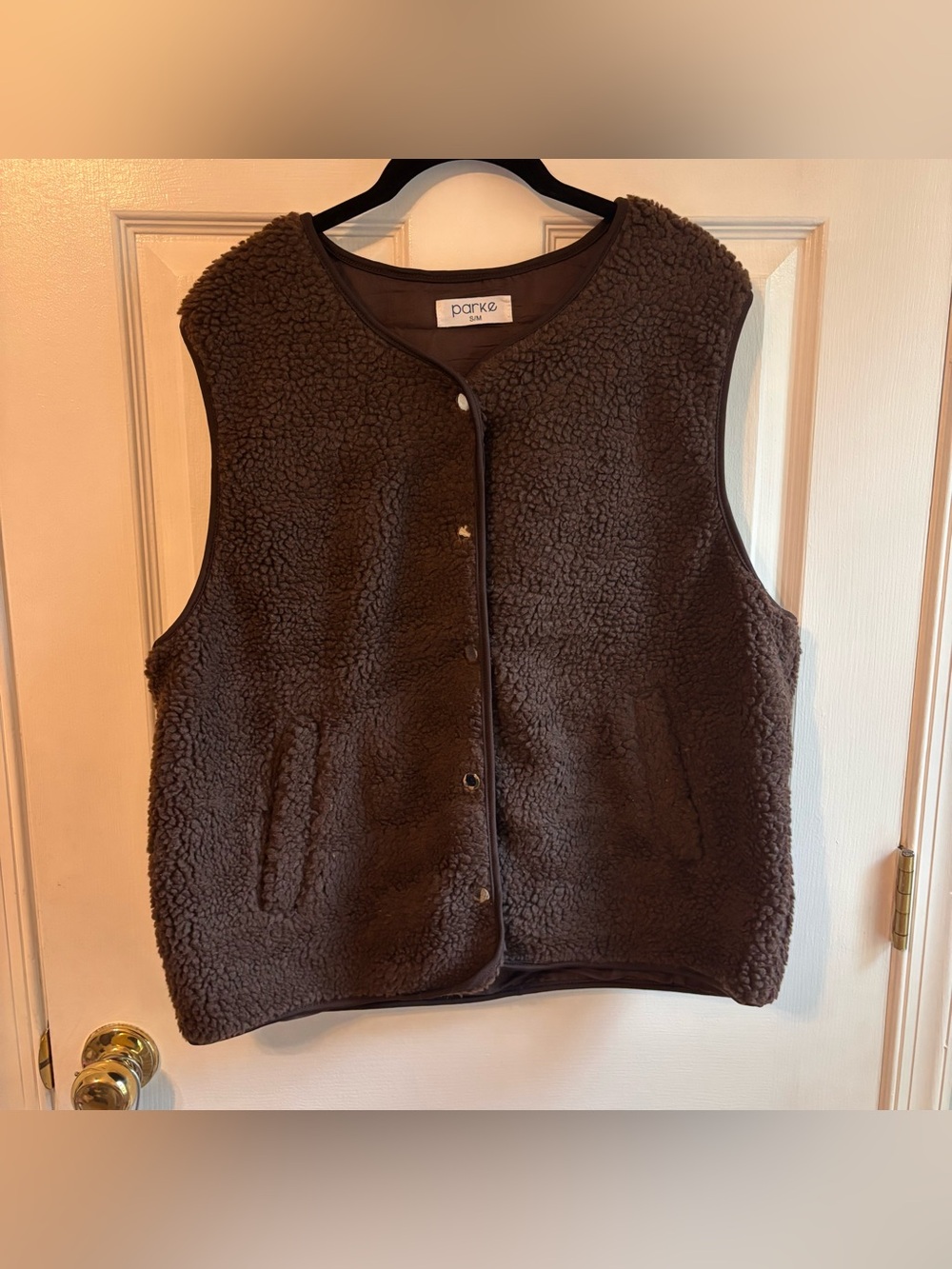 Parke S/M Brown Sherpa Fleece Vest Oversized Cozy Layering